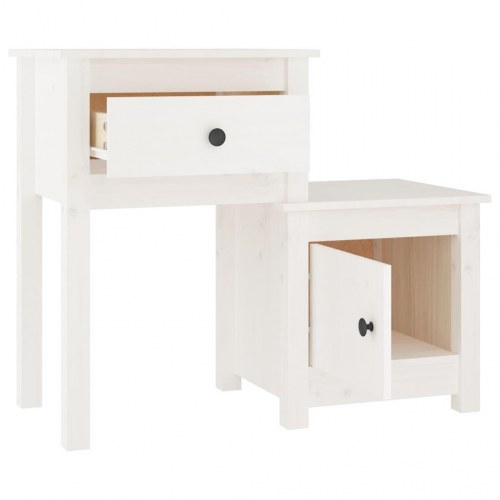 Sengeborde 2 stk. i massivt fyrretræ - hvid, 79,5×38×65,5 cm