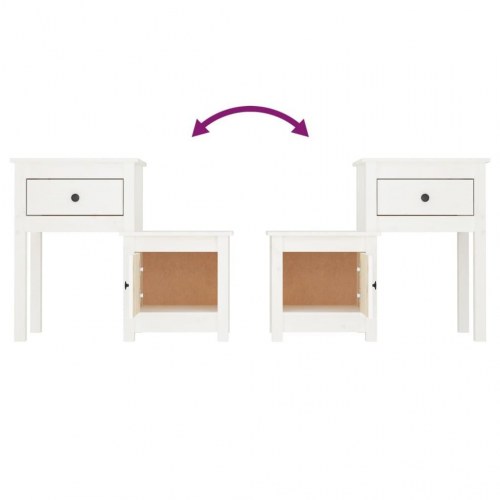 Sengeborde 2 stk. i massivt fyrretræ - hvid, 79,5×38×65,5 cm