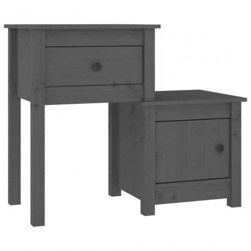 Sengeborde i massivt fyrretræ - 2 stk., grå, 79,5 × 38 × 65,5 cm