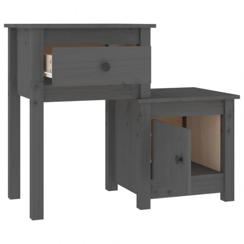 Sengeborde i massivt fyrretræ - 2 stk., grå, 79,5 × 38 × 65,5 cm
