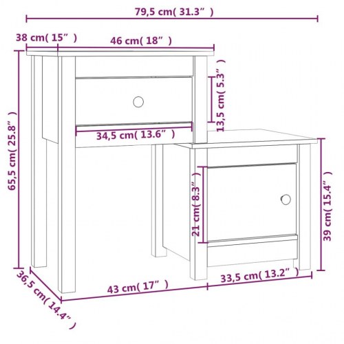 Sengeborde i massivt fyrretræ - 2 stk., grå, 79,5 × 38 × 65,5 cm