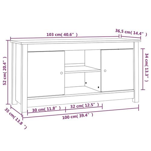 Tv-bord 103x36,5x52 cm massivt fyrretræ hvid