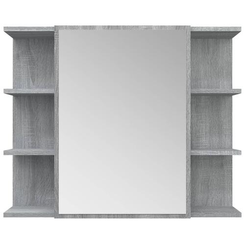 Skab med spejl 80x20,5x64 cm konstrueret træ grå sonoma-eg