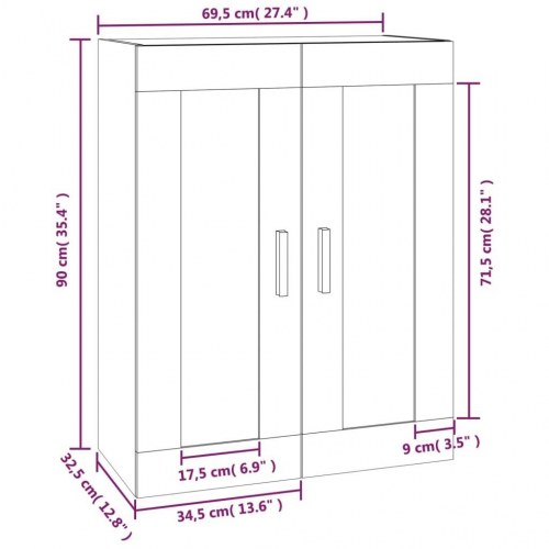 Vægskab 69,5x32,5x90 cm konstrueret træ grå sonoma-eg