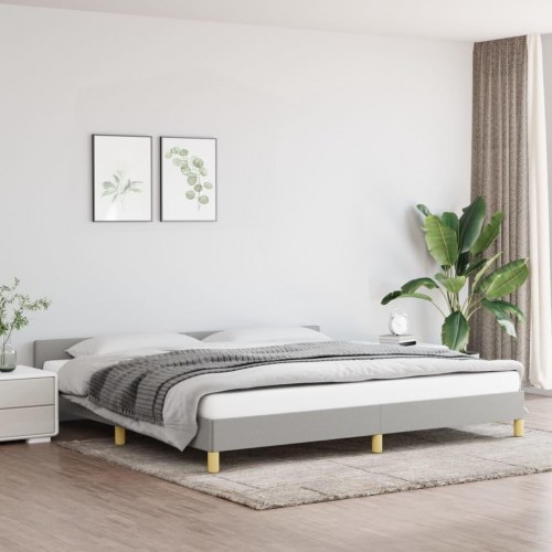 Sengeramme med sengegavl 200x200 cm - stof, lysegrå