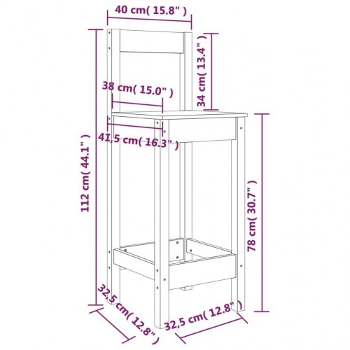 Barstole 2 stk. 40x41,5x112 cm massivt fyrretræ hvid