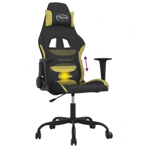Gamingstol med massagefunktion i stof - sort/lysegrøn