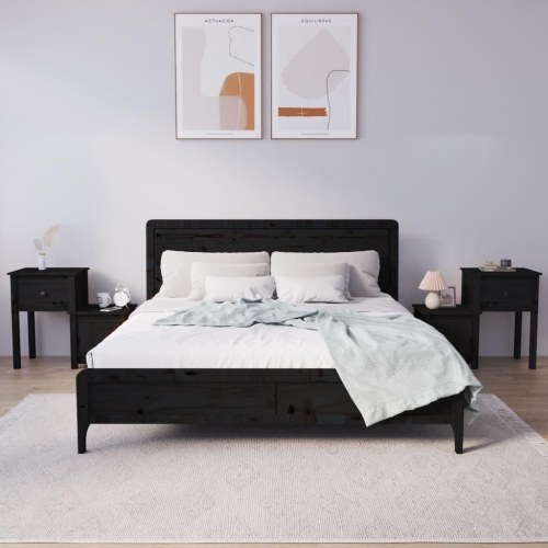 Sengeborde 2 stk. i massivt fyrretræ - sort, 79,5 × 38 × 65,5 cm