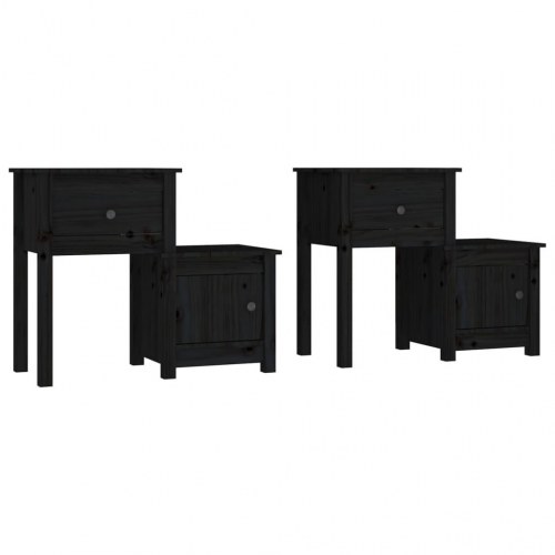 Sengeborde 2 stk. i massivt fyrretræ - sort, 79,5 × 38 × 65,5 cm