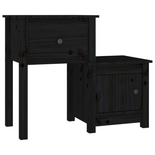 Sengeborde 2 stk. i massivt fyrretræ - sort, 79,5 × 38 × 65,5 cm