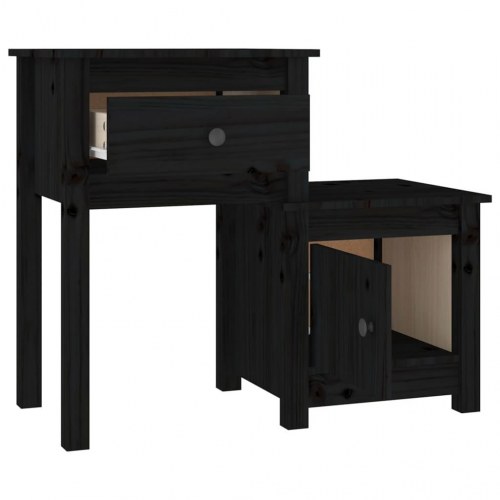Sengeborde 2 stk. i massivt fyrretræ - sort, 79,5 × 38 × 65,5 cm