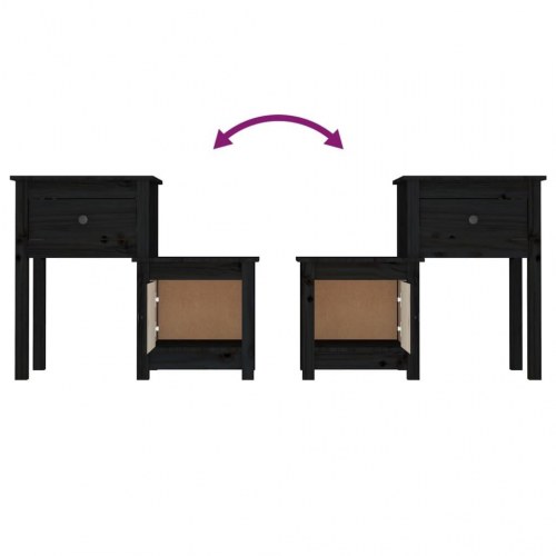 Sengeborde 2 stk. i massivt fyrretræ - sort, 79,5 × 38 × 65,5 cm