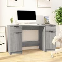 Skrivebord med sideskab konstrueret træ grå sonoma