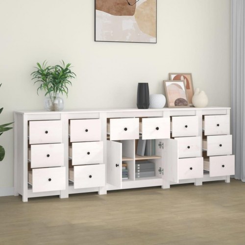 Skænk 230x35x80 cm massivt fyrretræ hvid