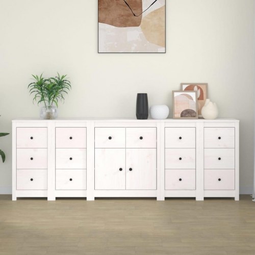 Skænk 230x35x80 cm massivt fyrretræ hvid
