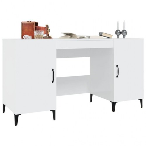 Skrivebord 140x50x75 cm konstrueret træ hvid højglans