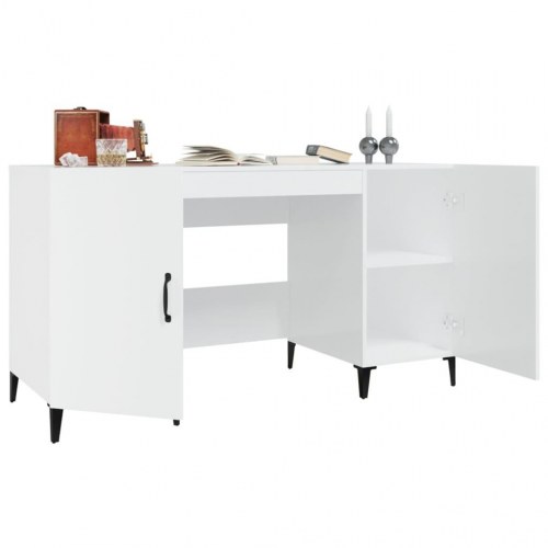 Skrivebord 140x50x75 cm konstrueret træ hvid højglans