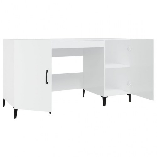 Skrivebord 140x50x75 cm konstrueret træ hvid højglans
