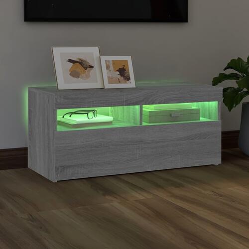 Tv-bord med LED-lys 90x35x40 cm grå sonoma-eg