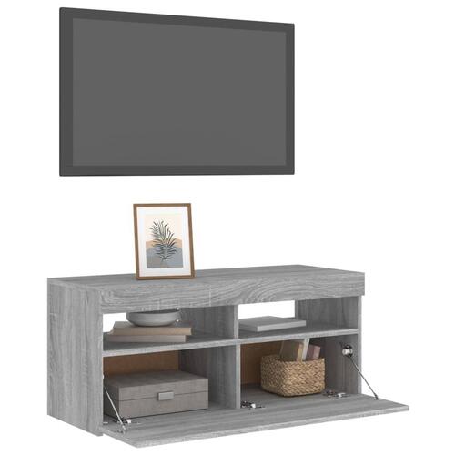 Tv-bord med LED-lys 90x35x40 cm grå sonoma-eg