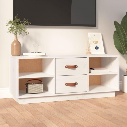 Tv-bord i massivt fyrretræ - hvid, 100×34×40 cm