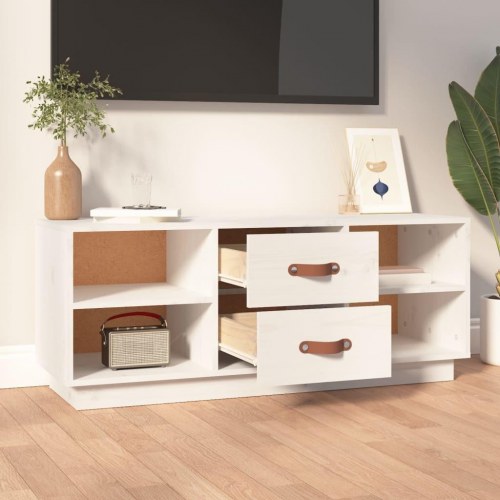 Tv-bord i massivt fyrretræ - hvid, 100×34×40 cm