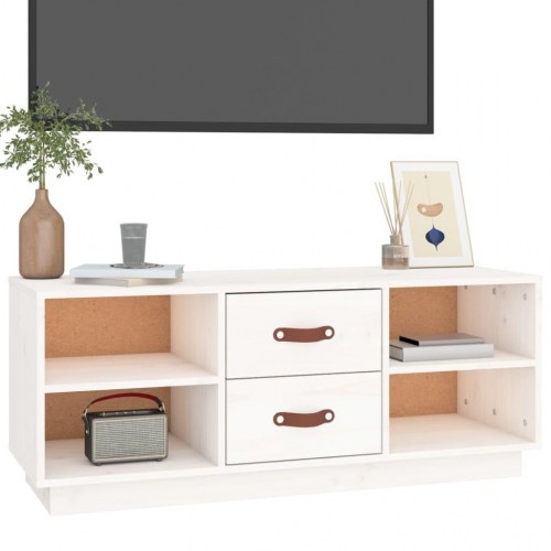 Tv-bord i massivt fyrretræ - hvid, 100×34×40 cm