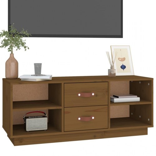 Tv-bord 100x34x40 cm massivt fyrretræ gyldenbrun