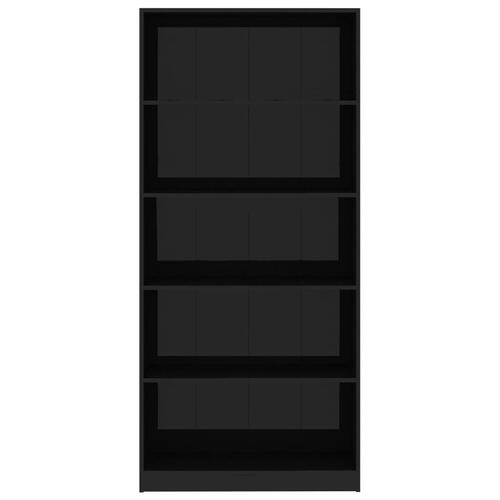 Bogreol med 5 hylder 80 x 24 x 175 cm spånplade sort højglans