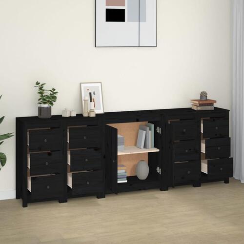 Skænk 230x35x80 cm massivt fyrretræ sort