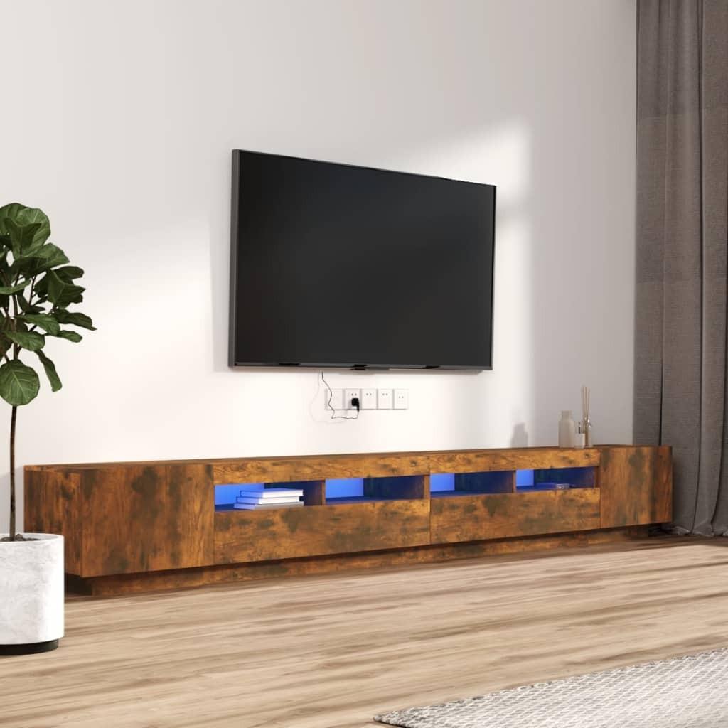 Tv-borde 3 stk. med LED-lys konstrueret træ røget egetræsfarve