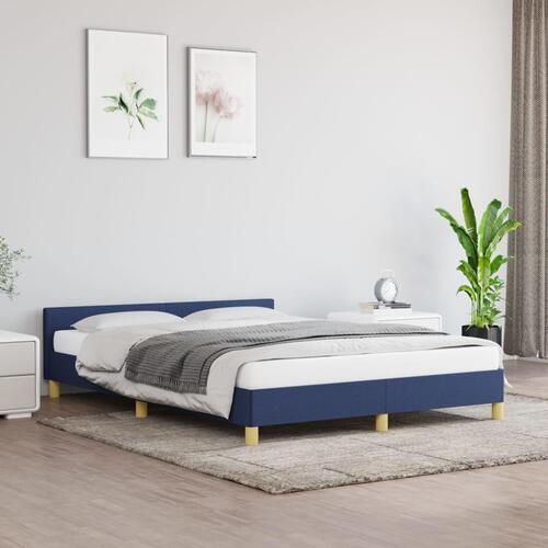 Sengeramme med sengegavl 140x190 cm stof blå