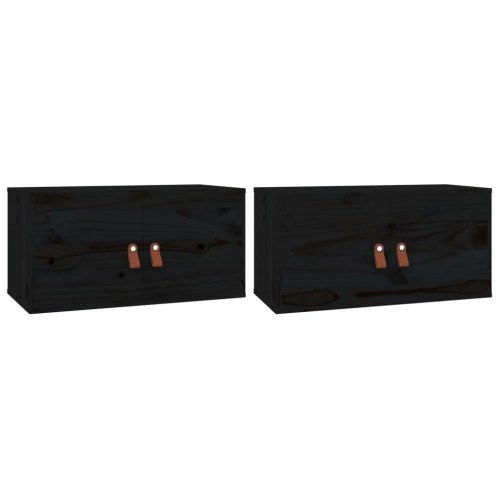 Vægskabe 2 stk. 60x30x30 cm - massivt fyrretræ, sort