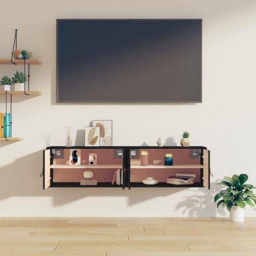 Vægskabe 2 stk. 60x30x30 cm - massivt fyrretræ, sort