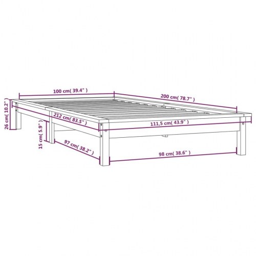 Sengeramme 100x200 cm i massivt fyrretræ - grå
