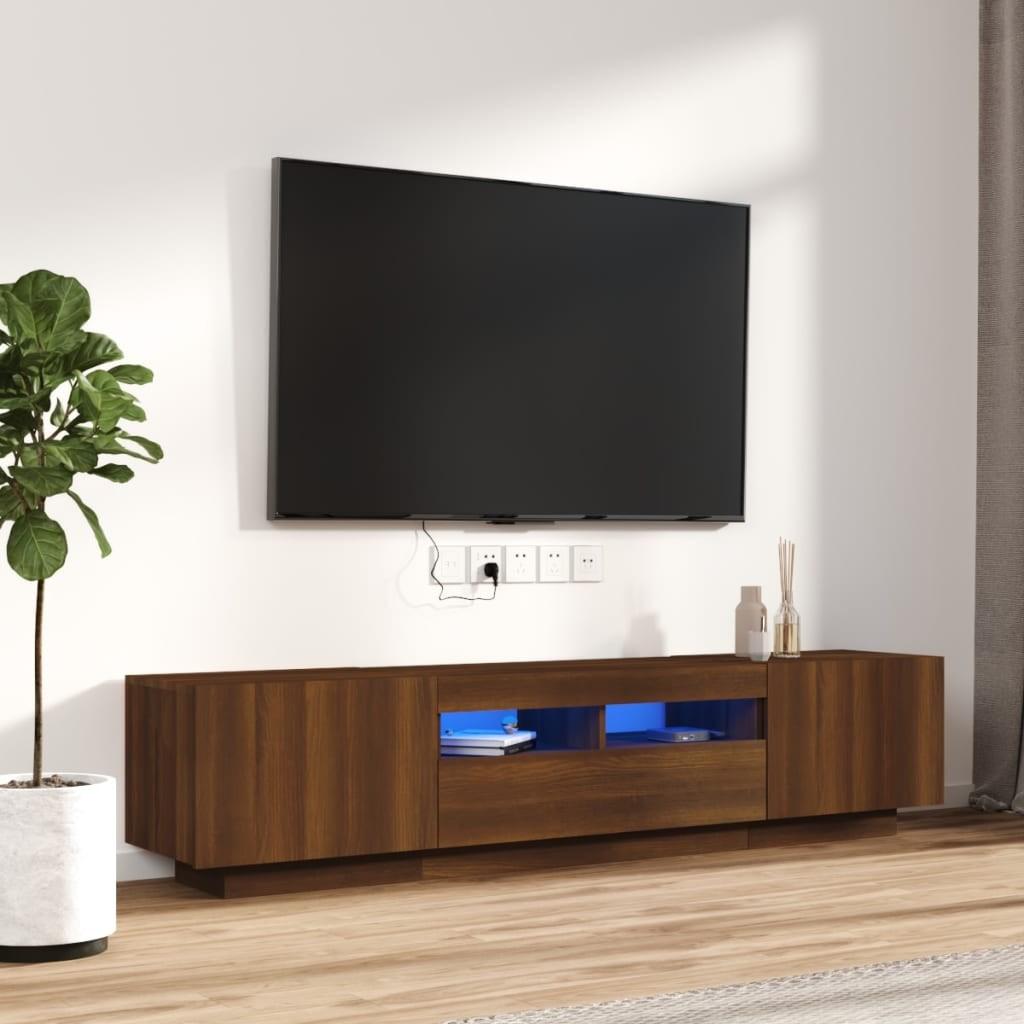 Se Tv-borde 2 stk. med LED-lys konstrueret træ brun egetræsfarve hos Boligcenter.dk