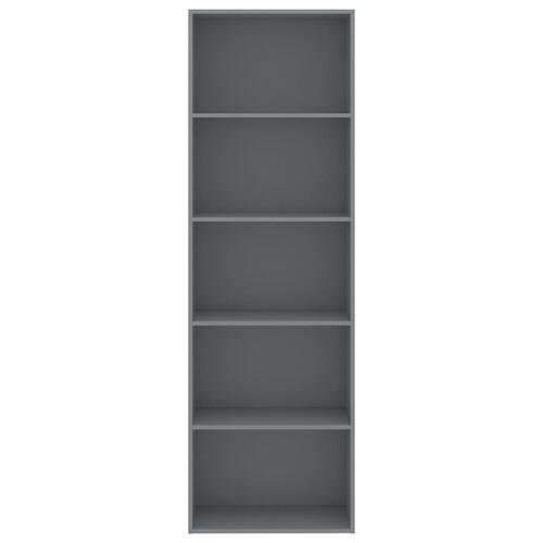 Bogreol med 5 hylder 60 x 30 x 189 cm spånplade grå