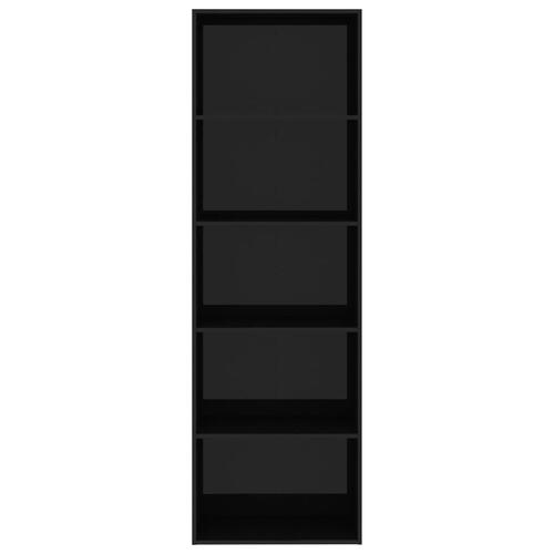 Bogreol med 5 hylder 60 x 30 x 189 cm spånplade sort højglans