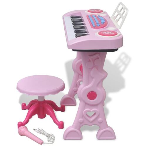 Legetøjskeyboard med skammel/mikrofon pink