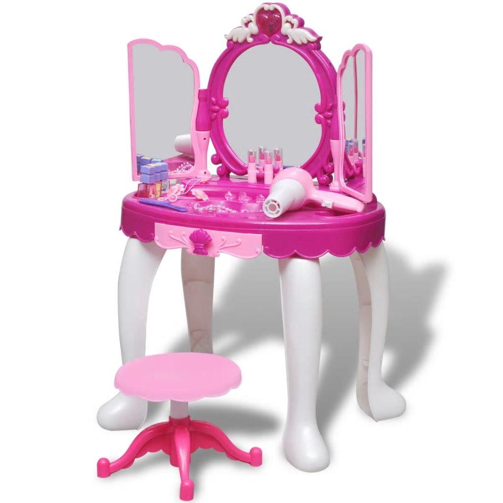 Stående legetøjskosmetikbord til børn med 3 spejle og lys/lyd