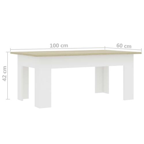 Sofabord 100 x 60 x 42 cm spånplade hvid og sonoma-eg