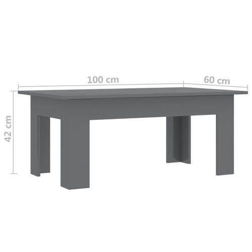 Sofabord 100 x 60 x 42 cm spånplade grå højglans