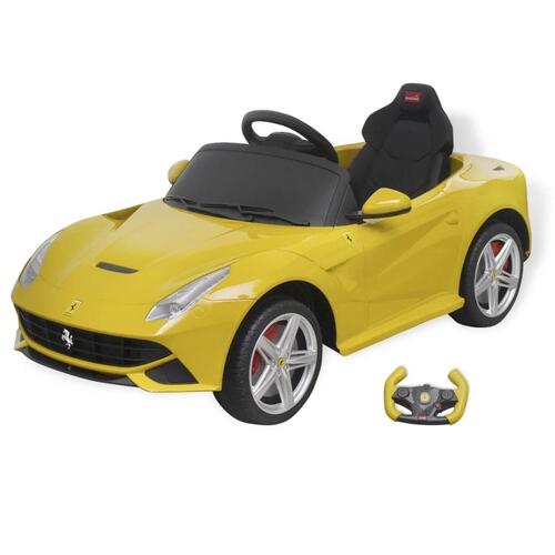 Ride-on bil "Ferrari F12", gul, 6 V, med fjernbetjening
