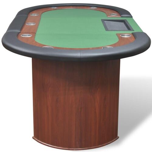 10 pers. pokerbord med dealerområde og jetonholder grøn