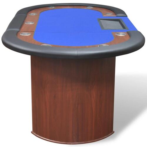 10 pers. pokerbord med dealerområde og jetonholder blå