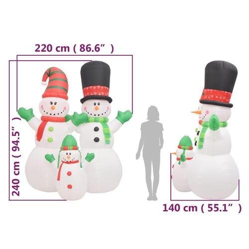 Oppustelig snemandsfamilie med LED'er 240 cm