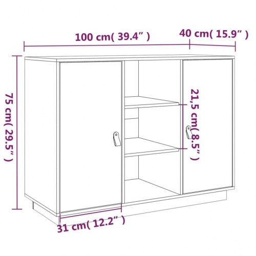 Skænk 100x40x75 cm massivt fyrretræ Grå
