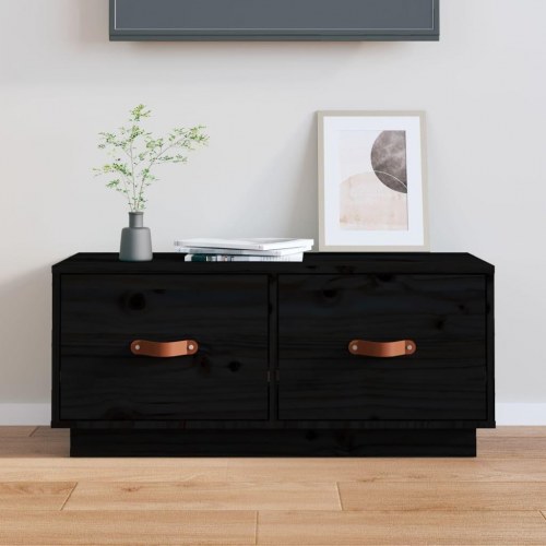 TV-bord i massivt fyrretræ 80 x 34 x 35 cm - sort