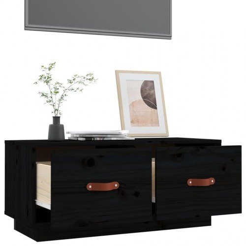 TV-bord i massivt fyrretræ 80 x 34 x 35 cm - sort
