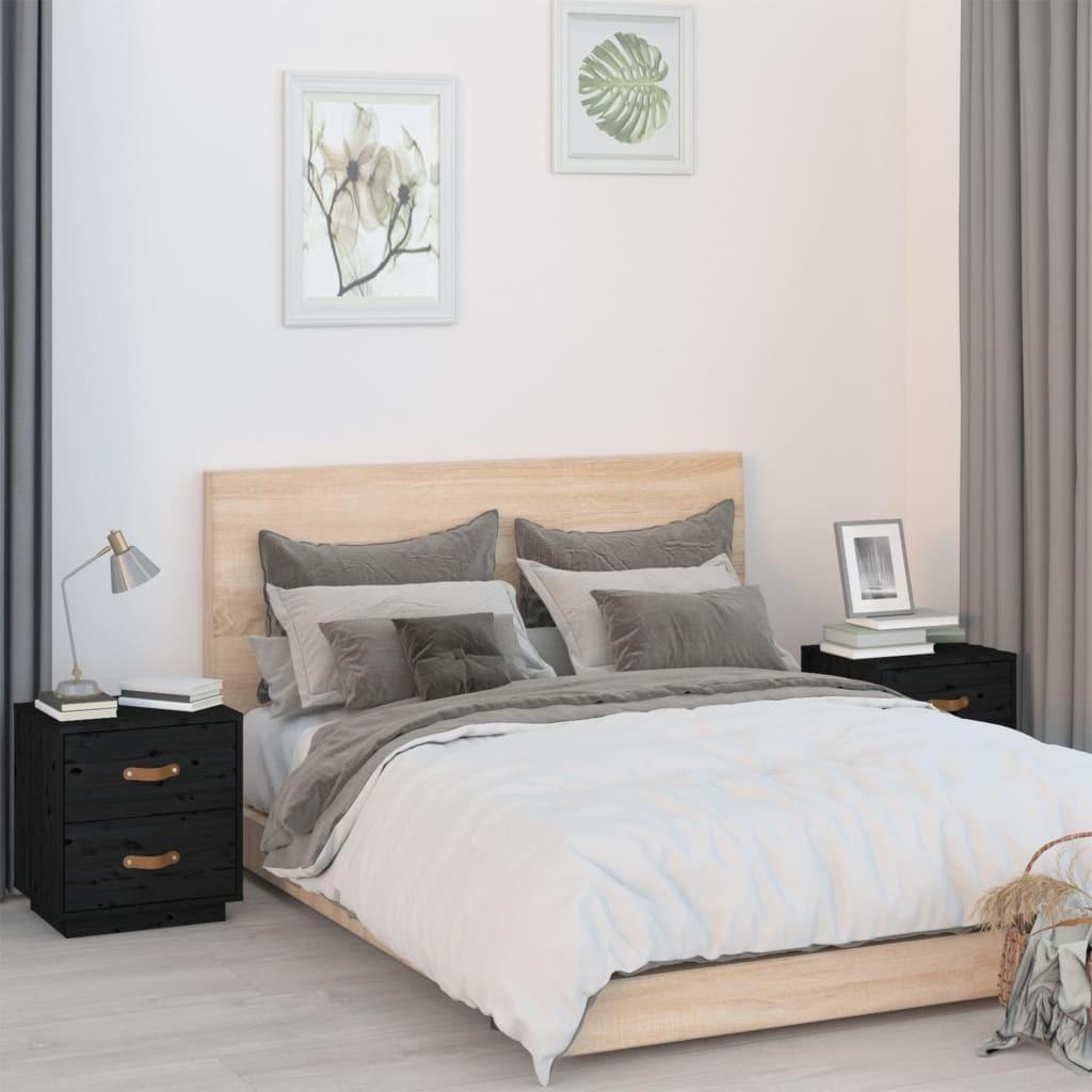 Sengeborde 2 stk. 40x34x45 cm massivt fyrretræ sort billede